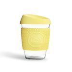 Neon Kactus Glass Coffee Cup | Reusable Glass Cup with Lid for Home or On the Go | Portable Coffee Cup | For Hot & Cold Drinks | Durable, Non-Permeable, Non-Slip, Splash-Proof | Sun is Shining, 12oz