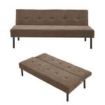 Futon Sofa Bed, Convertible Sofa Small Couch Sleeper Linen Upholstered Home Recliner Reversible Loveseat Folding Daybed Guest Bed for Living Room Apartment Dorm Bonus Room, Brown