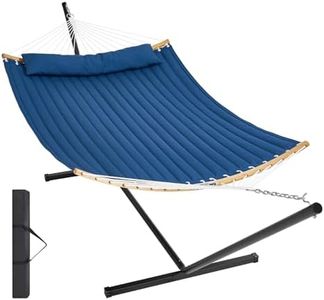 VEVOR Two Person Hammock with Stand Included, Double Hammock with Curved Spreader Bar and Detachable Pillow and Portable Carrying Bag, Perfect for Outdoor Freestanding Hammock, 480lb Capacity