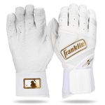 Franklin Sports MLB Batting Gloves - Infinite Powerstrap Baseball + Softball Batting Gloves -Durable Full Wrap Cage Practice Gloves - Reinforced Wrist + Heavy Duty Leather - Adult Large - White + Gold