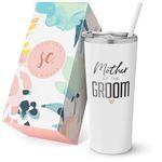 SassyCups Mother of the Groom Cup | Vacuum Insulated Stainless Steel Tumbler with Straw for Groom's Mom | Engagement Announcement | Travel Mug for Groom's Mothers | Bridal Party (22 Ounce, White)