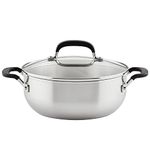 KitchenAid - Brushed Stainless Steel Casserole Pan with Lid, Induction Cooktop Compatible (3.8L/4qt)