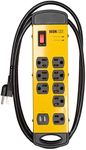 Iron Forge Cable 8 Outlet Heavy Duty Surge Protector Power Strip with 2 USB Ports, 14/3 SJT 6 ft Extension Cord, 15 AMP Black & Yellow Metal Power Strips with Surge Protection Built-in Circuit Breaker