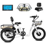 EMOJO Bull 8.5" Low Step Through Electric Tricycle for Adults Up to 100 Miles Long Range Ebike Trike with Differential 500W 7 Speed 20MPH Three Wheel Electric Bike with 48V 14Ah Battery (Ivory)