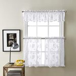 Curtainworks Sibella Lace Kitchen Curtain Window Valance, Rod Pocket, 14-inch, White