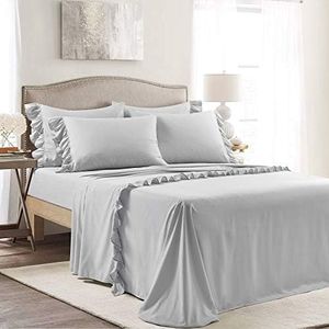 Reyna Ruffle Sheet Set Light Gray 6Pc Queen