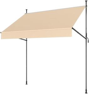 Grandekor Manual Retractable Awning,138" W x 118" H,No Drilling Outdoor Sun Shade Patio Awning,Adjustable Patio Door Window with UV 50+ Protection for Backyard,Garden,Balcony,Max Height 118",Beige