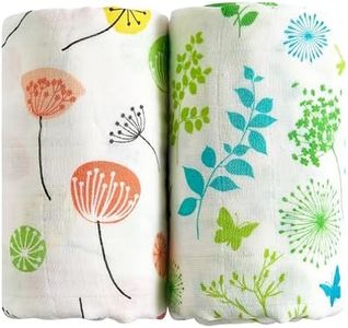 Margaux & May Organic Muslin Swaddle Blankets 2 Pack - 100% Organic, Large 47x47 Inches, Breathable Baby Blankets, Pink Dandelion and Green Meadow - Newborn Essentials Must Haves