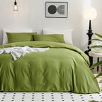 JELLYMONI Avocado Green 100% Washed Cotton Duvet Cover Set, 3 Pieces Ultra Soft Bedding Set with Zipper Closure. Solid Color Pattern Duvet Cover Queen Size(Without Comforter)