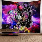 Wall Tapestry, Psychedelic Trippy Hippie Tapestry Wall Hanging Colorful Spaceman And Jellyfish, Rectangular Art Decor Print Fabric For Living Room Bedroom