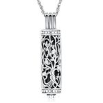 shajwo Cylinder Cremation Jewelry Tree of Life Urn Ashes Necklace for Women Men Vial Cremation Ash Pendant Loved One Memorial Jewelry,Black