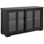 HOMCOM Sideboard Buffet Cabinet, Stackable Credenza, Coffee Bar Cabinet with Sliding Glass Door and Adjustable Shelf, Black
