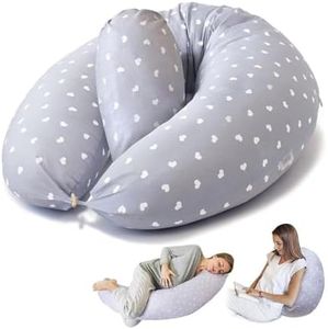 simpa Pregnancy Pillow with Grey Heart Design Cover - Suitable for Breastfeeding, Back Support, Sleep Support, Body Pillow. 100% Polyster Filling Material.