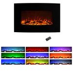 36-Inch Curved Electric Fireplace- Wall Mount or Freestanding Floor Stand, 10 Flame Colors, Adjustable Heat, and Remote Control by Lavish Home (Black)