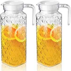 Peohud 2 Pack Acrylic Pitchers, 37oz Clear Plastic Pitcher with Removable Lid, Transparent Juice Jug Water Pitcher for Iced Tea, Sangria, Lemonade, Cold or Hot Beverages, BPA-Free and Shatter-Proof