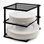 joeji's Kitchen No-Wobble Plate Rack for Kitchen Cupboard Storage Corner Plate Rack Cupboard Shelf Organiser 25x25x19cm - Black