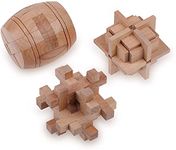 Sharp Brain Zone 3D Wooden Puzzle Games Pack of 3 | Puzzles for Kids | Educational Toys for Ages 6 and Older (Barrel Wooden Brain Teaser)