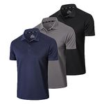 frueo 3 Pack Mens Polo Shirts Short Sleeve Dry Fit Lightweight Golf Casual Collared Tops Breathable Moisture Wicking Work Shirts（0427） Black Grey Navy-XL