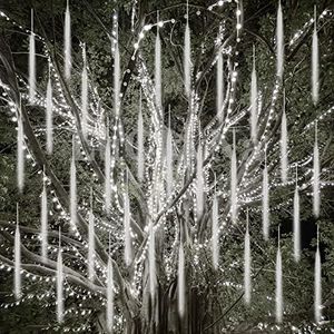 Meteor Lights 80cm 10 Tubes 720 LEDs Falling Snowfall Lights Meteors Shower Rain Lights for Christmas Tree Wedding Party Garden Home Decoration - White