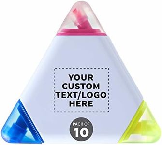 DISCOUNT PROMOS Custom Highlighters Set of 10, Personalized Bulk Pack - Durable Chisel Tip, Textbook Highlighters, Handy and Easy to Store - Triangle