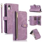 UEEBAI Case for iPhone XR, 9 Card Slots Retro Leather Wallet Shockproof Flip Cover with Hand Strap Card Slots Zipper Pocket Kickstand Handbag Magnetic Closure - Retro Purple