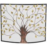 Deco 79 Metal Tree Sculpted Relief Single Panel Fireplace Screen with Curved Mesh Netting, 39 Inch x 7 Inch x 33 Inch, Bronze