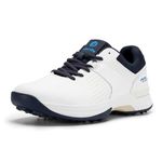 FitVille Wide Mens Golf Shoes for Men Outdoor Professional Spiked Golf Shoes Waterproof Golf Shoes Sneakers with Slip-resistant and Arch Support White/Navy Blue