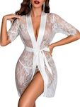 Avidlove Women's Lace Lingerie Set 3pcs Floral Bra and Panty Set with Robe Sexy Sleepwear