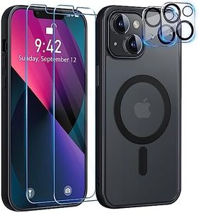 YisrLery 5 in 1 Coque pour iPhone 13 Aimantée avec 2 Verres Trempés et 2 Caméra Protecteur Compatible MagSafe Dos Anti Rayures Coque Magnétique Antichoc TPU Bumper 6,1’’ Case - Noir