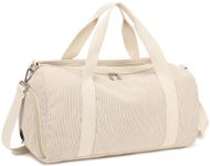 Duffle Bag for Gym Sports Women Girls Workout Travel Bag Weekender with Shoe Compartment and Wet Pocket, Corduroy-beige, L, Wet Pocket, Shoe Compartment