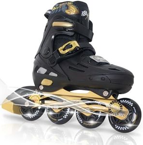 MammyGol Inline Skates for Boys and Girls Youth, 4 Size Adjustable Roller Skates with PU Flashing Wheels, Aggressive Inline Skates High Performance for Kids Age 6-12, Gold Black