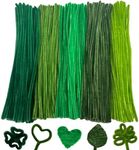 Cldamecy 500 Pcs Green Series Pipe Cleaner Craft Set in 5 Assorted Colors,Fluffy Pipe Cleaners Chenille Stems for Christmas DIY Decorations,Art Projects