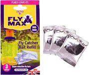 Zero In | Fly Max Fly Catcher | Super Effective, Refillable, with Super Fly, and Flying Insect Attractant for Outdoor Use| Ready To Use | Poison Free (Three Refill Bait Pack)