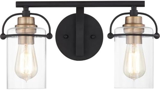 Quoizel Emerson 16" 2-Light Matte Black Vanity Light, Bathroom Lighting Fixture with Clear Glass Shades, Transitional Wall Mount for Over Mirror