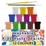 Creative Deco Washable Paint for Kids Poster Paint Set | 20 ml x 12 Pots | Children Toddlers Finger Paints | Basic, Vibrant, Pigmented & Intense Colours | Safe & Non-Toxic Quick Drying & Matte Finish