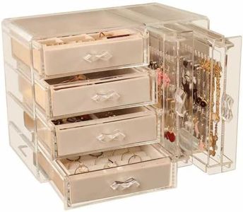 Jewelry Organizer Box, Clear Earring Holder Jewelry Hanging Boxes with 4 Velvet Drawers for Earrings Ring Necklace Bracelet Display Case for Women/Girls