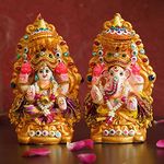 TIED RIBBONS Lord Laxmi Ganesh Pair Murti Mitti Terracotta Clay Idol Statue Showpiece (12.7 cm x 7.6 cm) - Diwali Decoration Items for Home Decor Mandir Temple Pooja Room Table Office Diwali Gifts