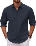 COOFANDY Men's Long Sleeve Button Down Shirt Casual Untucked Dress Shirts Summer Wedding Shirt Navy Blue XL