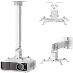 WALI Projector Ceiling or Wall Mount, Universal Height Adjustable Mount Holder with Extension Pole for LCD/DLP Projectors, Hold up to 44lbs (PM-003-W), White