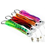 Trolling Skirt Lures Set of 4pcs 9 inch Fishing Saltwater Lures Deep Sea for Tuna Mahi Marlin Dolphin Wahoo,with Rigged Hooks Offshore Big Game Fishing Lures