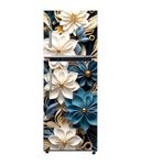 DesignDecor Vinyl Blue & White 3D Flower Fridge Sticker | Fridge Door Stickers | Double Door Fridge Stickers | Refrigerators Sticker | Fridge Wrap | Fridge Wallpaper Double Door