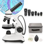 Biological Educational Microscopes 40X-2000X Dual LED Illumination Lab Compound Monocular Microscope for Students Adults with Optical Glass Lenses & 15 Slides,Metal Body,Carrying Case,AC Adapter