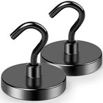 LOVIMAG Black Magnetic Hooks Heavy Duty, 110Lbs Strong Neodymium Magnet Hooks with Epoxy Coating for Home, Kitchen, Workplace, Office etc-2 Pack