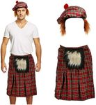 Lizzy Mens SCOTTISH COSTUME Scotsman KILT + TARTAN HAT Hair Burns Night Fancy Dress UK