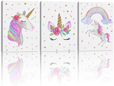 Something Unicorn - Stretched/Framed, Ready to Hang Canvas Wall Art for Girl's Bedroom. Super Cute Water Color Unicorn Prints for Nursery or Girls Bedroom Decor. Set of 3. 12x16in - Unicorn