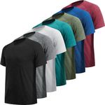 MLYENX 5/7 Pack Workout Shirts for Men Quick Dry Moisture Wicking Mens Gym Shirts Athletic T-Shirts, 7 Pack Black, Dark Grey, Light Grey, Wine Red, Dark Blue, Army Green, Hydro Teal, Medium