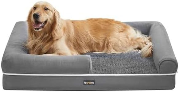 Feandrea Orthopaedic Dog Bed, Dog Cushion, Dog Basket, Soft Padding, Dog Sofa, Raised Edges, Removable and Washable Cover, 106 x 80 x 25 cm, Non-Slip Backing, Light Grey PGW077G02