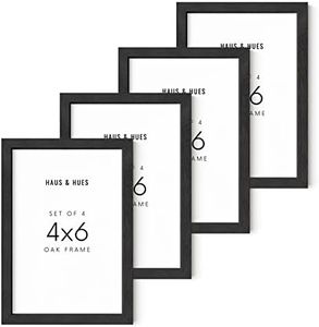 HAUS AND HUES Black 4x6 Picture Frames - 4x6 Frames Set of 4, Wooden Picture Frames 4x6, Photo Frames 4x6, Bulk Picture Frames 4x6, Gallery Wall Frame Set, 4x6 Frames for Pictures (Black Oak Frames)