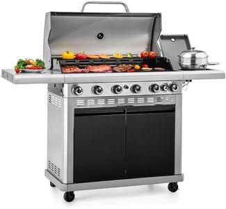Sophia & William 6-Burner Propane Gas BBQ Grill with Side Burner & Porcelain-Enameled Cast Iron Grates, Large Barbecue Grills Outdoor Cooking with 740 SQ.IN. Cooking Area, 52,000BTU, Black