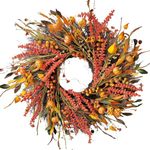 Wanna-CUL 22 inch Fall Wreath Decoration for Front Door with Hawthorn,Small Pumpkin,Grain,Lantern Fruit,Berries,Eucalyptus Leaves, Harvest Door Wreath for Autumn or Thanksgiving Decor